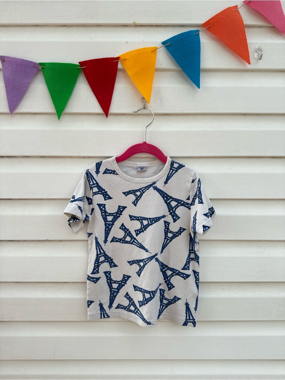 Petit Bateau Cream T-Shirt with Navy Eiffel Tower Print